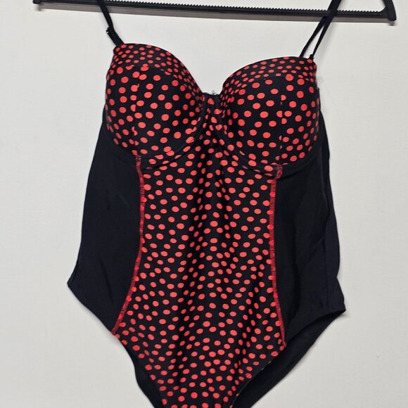 Donatella Ditsy Dot Seamed One Piece Swimsuit. Size XL. Black white and red in - Picture 2 of 5